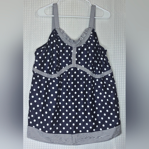 Coastal Chic Polka Dot Tank Top Plus 18/20W Summer Blouse Flowy Navy White - Picture 2 of 9